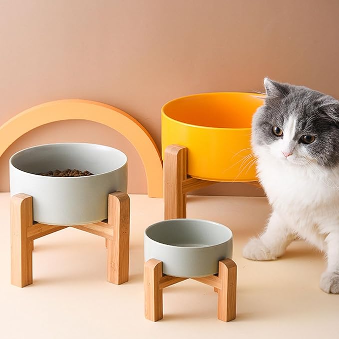 Petygooing Grey Elevated/Raised Ceramic Dog Bowl for Medium and Large Breeds, Dog Food Water Dish with Stand,Pet Feeding Bowl with Anti Slip Rubber Large Dogs(1800ml 7.6 Cups)