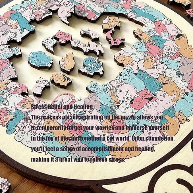 135-Piece Cat Shaped Wooden Jigsaw Puzzle - Mailard/Macaron/Wooden/Morandi-Colored Wood Puzzle, Cute Animal Cats Wood Puzzles Gift for C-at Lovers Home & Relaxation (Macaron)