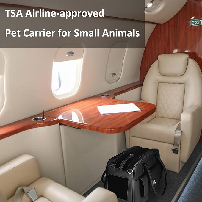 Pet Carrier Dog Purse Carrier Cat Soft-Sided Dog Carriers for Puppy Kitten, Fashion Leather Handbag Tote Travel Pet Bag for Small Dogs Cats, TSA Airline Approved (Black)