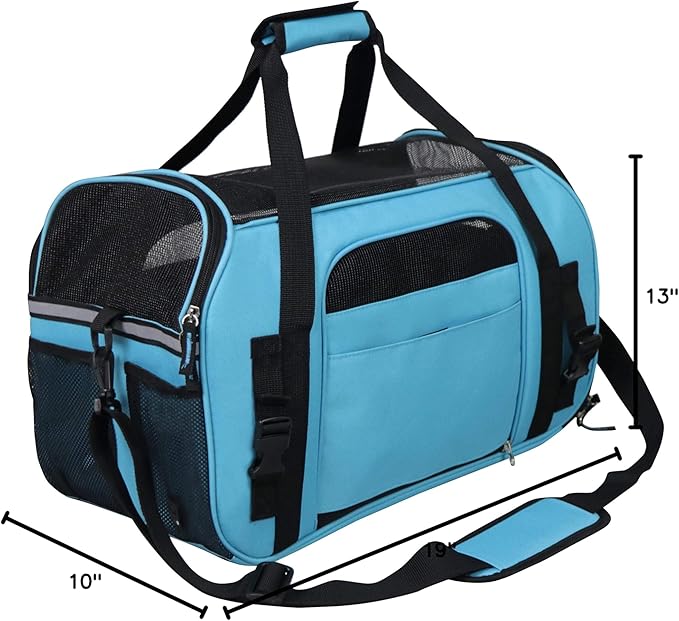 EliteField Soft Sided Pet Carrier (3 Year Warranty, Airline Approved), Multiple Sizes and Colors Available (Large: 19" L x 10" W x 13" H, Sky Blue)