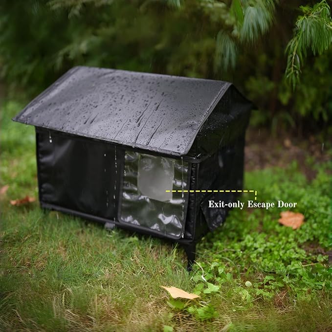 Heated Outdoor Cat House - Large, Weatherproof & Insulated for Multiple Cats (Black)