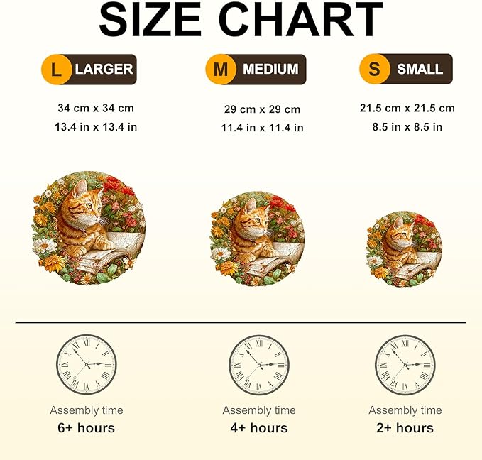 KAAYEE Wooden Puzzles for Adults, Flower Kitten Reading Puzzles, 200 Piece Unique Animal Shape Puzzle, Cat Wood Puzzle for Adults, Creative Gifts for Cat Lover/Friends/Family(11.4 * 11.4in)