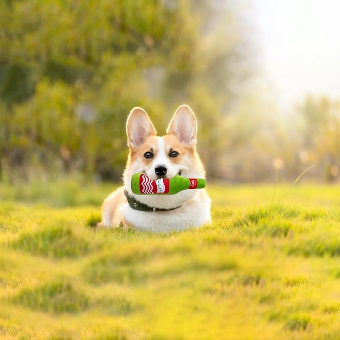 Plush Squeaky Dog Toy - Wine Bottle Shape Interactive Chew Toy for Small/Medium/Large Dogs, Stuffed Funny Dog Toys, Ideal for Indoor Home Play & Outdoor Activities, Puppy Birthday Gift (3 Pack)