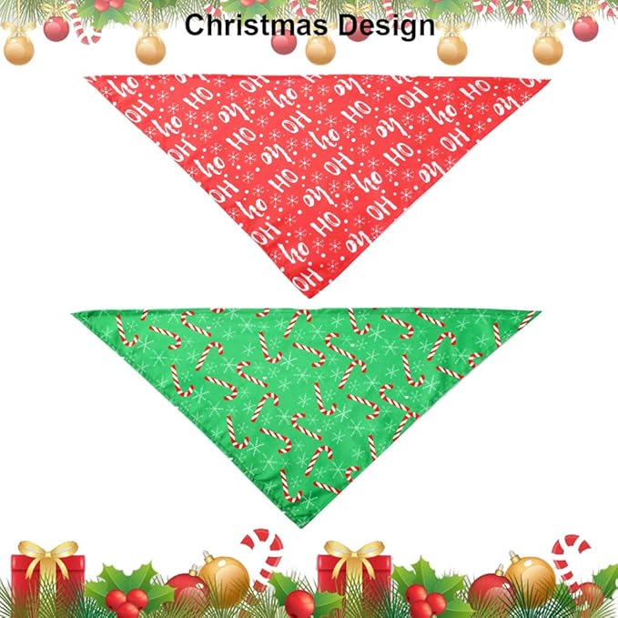 ADOGGYGO 4 Pack Dog Bandana Christmas Dog Scarf Triangle Bibs Kerchief Set Red Green Pet Christmas Costume Accessories Decoration for Medium Large Dogs (Large)