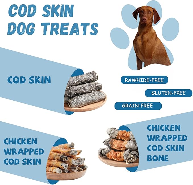 Dog Treats Chicken Wrapped Cod Skin Knotted Bones-6.5", All-Natural Healthy Fish Skin Dog Chew Treats for Medium Large Breeds, Rich in Omega-3 Protein, 4 Counts, 10.6 OZ