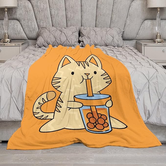 Cat Blanket Gifts - 30"x40" Cute Throw Blanket for Adults Kids - Orange Soft Plush Throws for Bed, Couch & Travel