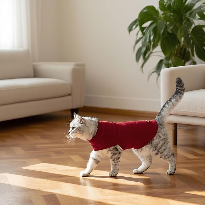 EXPAWLORER Soft Cat Sweater - Sweaters for Cats Only Warm Kitten Clothes, Fall and Winter Pet Coat Pullover Design, Fleece Sweatshirt Clothing Also for Puppy Small Dogs, Red Medium