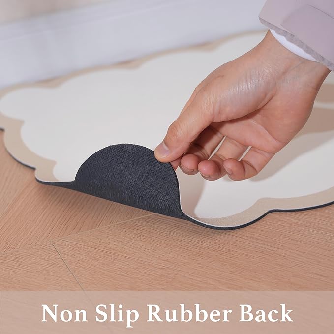 Ralxion Scalloped Dog Feeding Mat, Absorbent Mats for Dog Food and Water Bowl, Dispenser, Cute Elegant Aesthetic Khaki Beige Scallop Pet Placemat for Dogs, Cats, Puppy Accessories, 17" X 24”