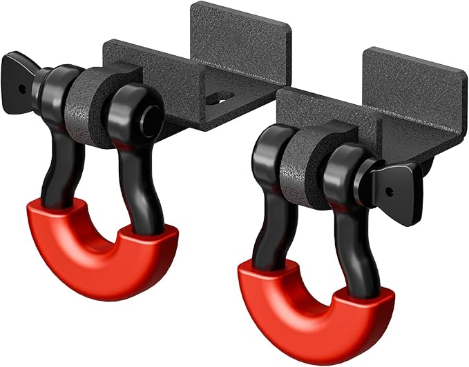 YZOAN Demon Front Tow Hook Bracket, Compatible with 2009–2023 Toyota Tacoma, 2-Pack 3/4" D-Ring Shackles with 7/8" Screw Pin, Isolators & Washers – Red Off-Road Hitch Mount