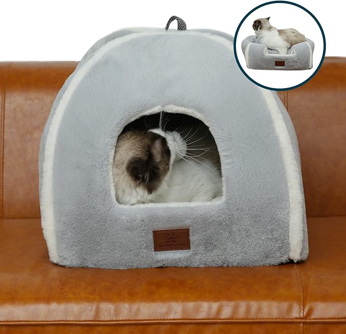 Cat Bed for Indoor Cats - Cat Cave Bed Cat House Cat Tent with Removable Washable Cushioned Pillow, Soft and Self Warming Kitten beds,Cat Beds & Furniture,for Small and Medium Pet Bed.