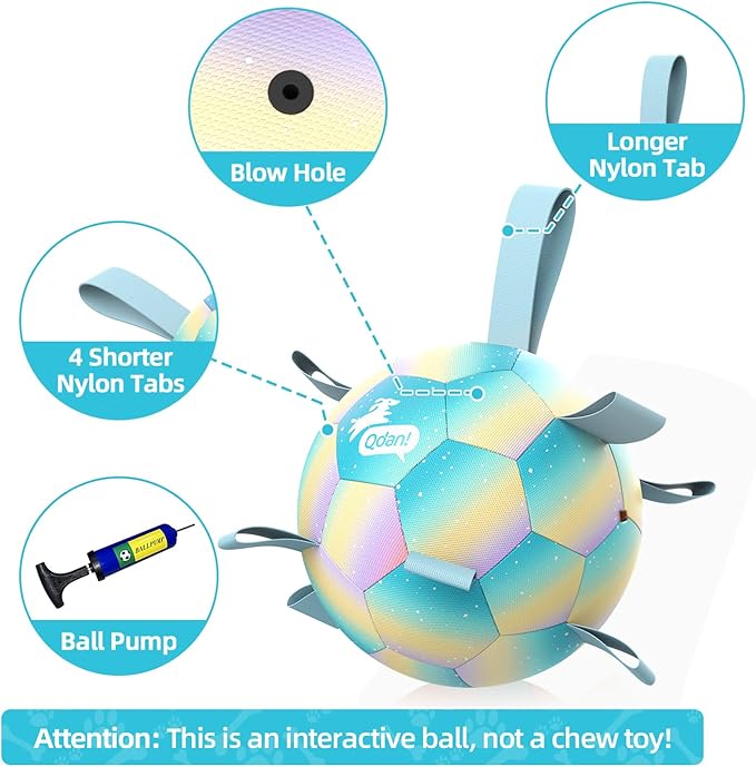 QDAN Dog Balls: Dog Soccer Ball with Straps, Herding Ball for Dogs, Outdoor Toys Interactive Toys for Large Dogs, Pet Birthday Gifts,Gradient Blue (8 Inch)