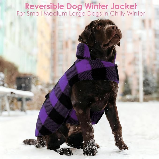 AOFITEE Dog Coat Plaid Dog Winter Coat for Large Dogs, Warm Dogs Jacket Christmas Sweater, Waterproof Pet Puffer Jacket, Reversible Pet Cold Weather Coats for Small Medium Large Pets, Purple XL