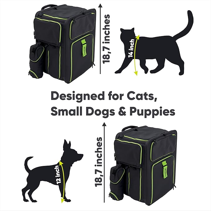 Cat Backpack Carrier & Dog Car Seat for Small Pets Up to 25 lbs - Expandable Cat Carrier Backpack with Safety Leash and Breathable Mesh - Waterproof for Travel - 3 in 1