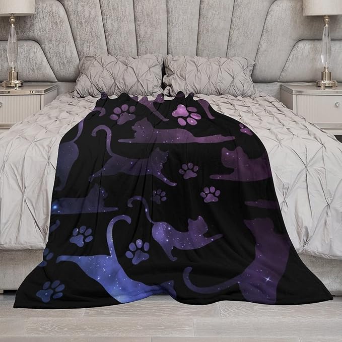 Cat Blanket Gifts - 50"x60" Cute Throw Blanket for Adults Kids - Black Soft Plush Throws for Bed, Couch & Travel