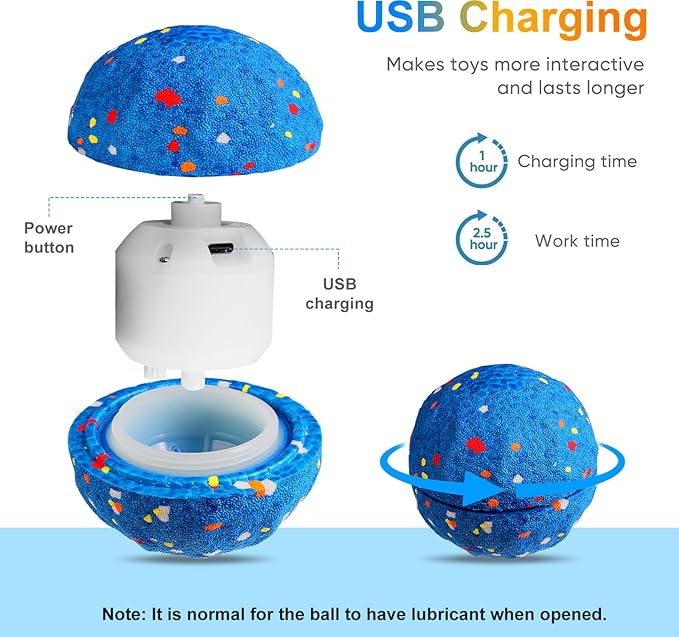TVM Interactive Dog Toys Ball, Automatic Moving, Bouncing Chew Toys, E-TPU Material, Suitable for Large and Medium-Sized Dogs, Used for Boredom Relief and Daily Training, USB Rechargeable