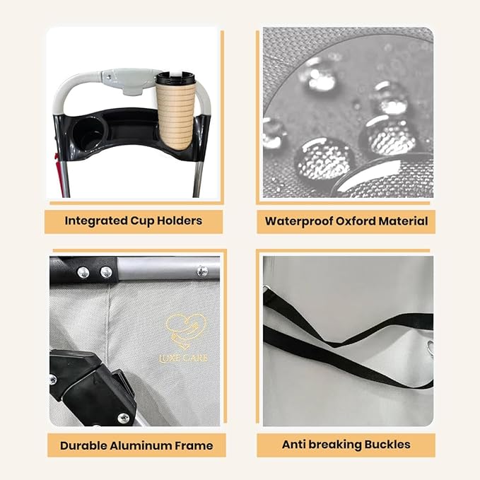 4 Wheel Foldable Pet Stroller - Lightweight Dogs and Cats Stroller Upto 50lbs with Mesh Canopy, Storage Basket and Cup Holder, Durable for Walks and Outings (Medium)