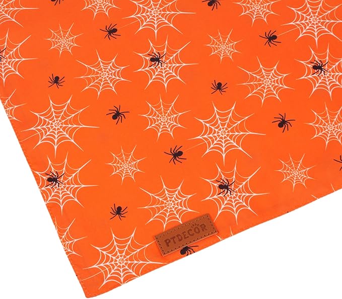 PTDECOR Halloween Dog Bandana, Reversible Holiday Pet Puppy Scarf, Multi Size, Triangle Halloween Bandanas for Small Dogs Puppies Cats (Orange, Small)
