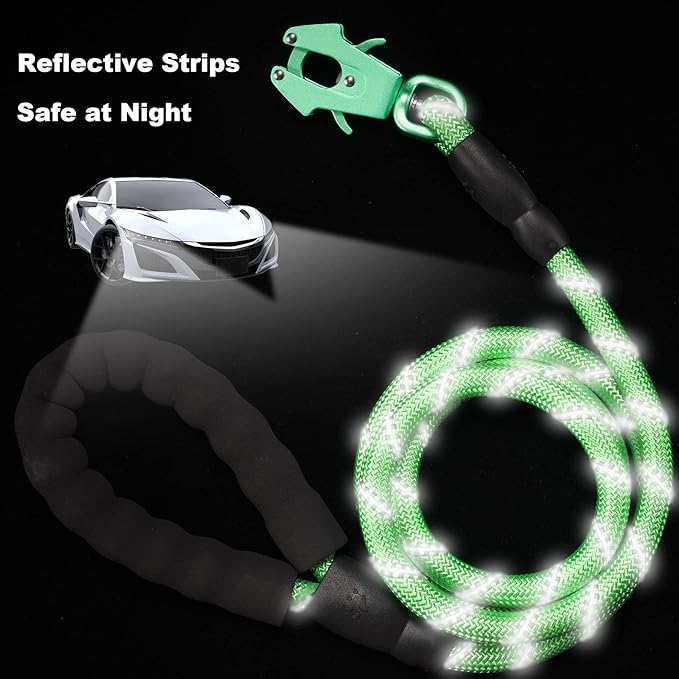 GEIT 2/4/5/6FT Dog Leash, Heavy Duty Rope Leashes, Reflective Nylon Pet Lead with Aluminum Quick Release/Locking Tactical Frog Clip for Small Medium and Large Dogs, Green, 1/2 inch