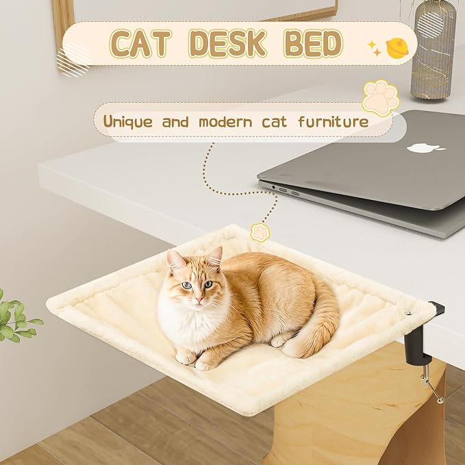 Erinnyees Cat Desk Bed, Cat Hammock for Desk, Washable Soft Plush Pet Mat, Supporting up to 44 Pounds, Nest Bed, Modern Pet Furniture Suitable for Home and Office, Square