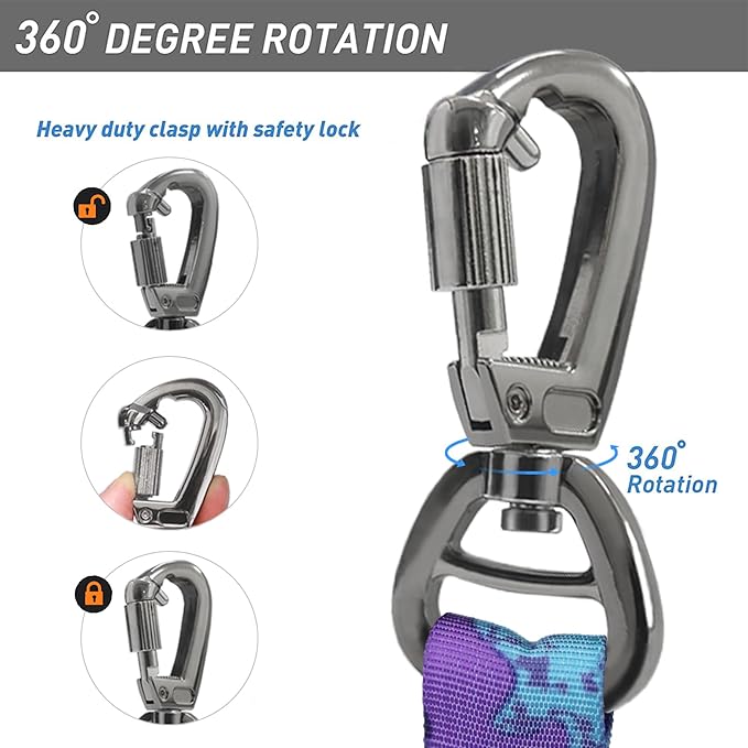 Hotsky Tactical Dog Leash Heavy Duty for Medium Large Dogs That Pull,4-6Ft Strong Bungee Shock Absorbing No Pull Dog Leash with Padded Double Handle and Car Seatbelt,Purple Camo