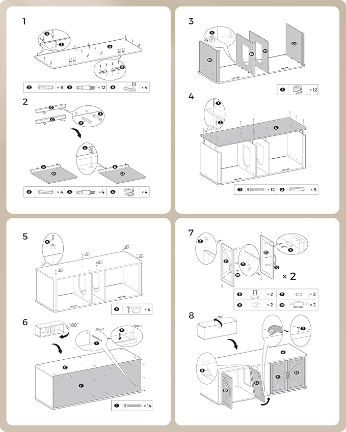 Feandrea Double Cat Litter Box Enclosure, Modern Litter Box Furniture Hidden for 2 Cats, Front Entry, Cat House, Side End Table, TV Stand, 59 x 19 x 19.5 Inches, Cloud White UPCL010W01