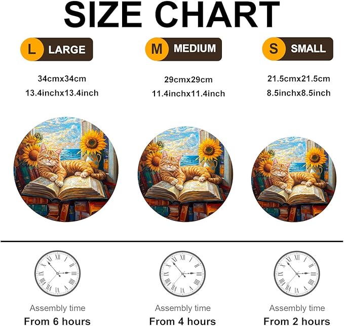 KAAYEE Wooden Puzzles for Adults, Lazy Orange Cat 300 Piece Unique Animal Shape Puzzle, Cat Wood Puzzle for Adults, Creative Gifts for Friends/Family, Home Decor(13.4 * 13.4in)