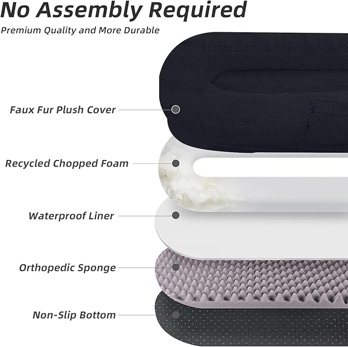 Human Dog Bed, 71''x45''x12'' Size Fits You and Pets, Washable Faux Fur Pet Bed for People Doze Off, Napping Orthopedic Dog Bed, Present Plump Pillow, Blanket, Strap - Dark Grey