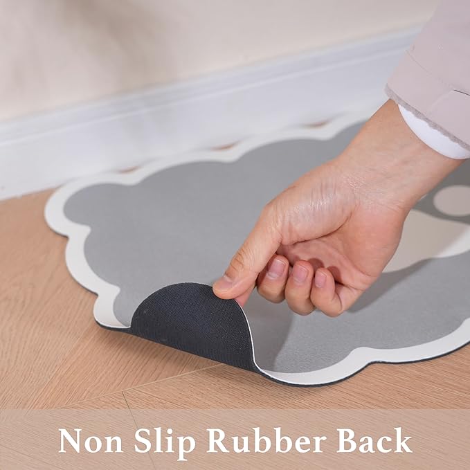 Ralxion Scalloped Dog Feeding Mat, Absorbent Mats for Dog Food and Water Bowl, Dispenser, Cute Elegant Aesthetic Grey Scallop Pet Placemat for Dogs, Cats, Puppy Accessories, 17" X 24”