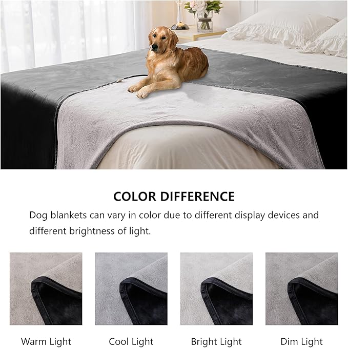 Waterproof Dog Blankets, Washable Pee Proof Pet Blanket for Couch, Soft Reversible Puppy Throw Furniture Protector Cover for Bed Sofa-52"x82",Black+Lightgrey