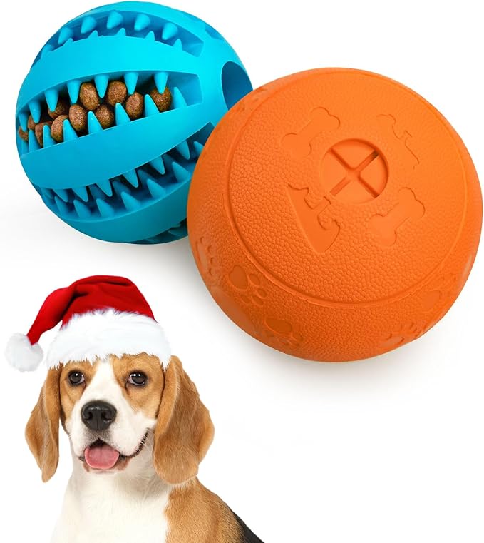 HIPPIH Dog Puzzle Toy 2 Pack, Interactive Dog Toys for Treat Dispensing, Durable Puppy Toys for Teething, Dog Treat Ball for Teeth/Slow Feeder/IQ Training/Playing, Blue-2.75‘’, Orange-3.14‘’