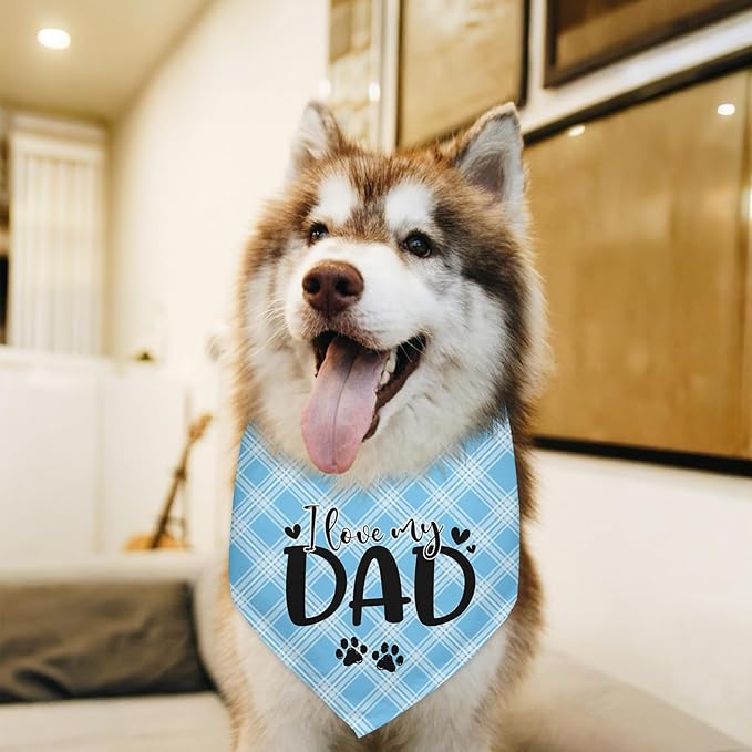 Love My Dad Father's Day Dogs Bandana Funny Cute Dogs Bandana Fathers Day Birthday Christmas Photo Prop Pet Scarf Accessories for Pet Dog Lovers Dog Dad Gifts - Blue