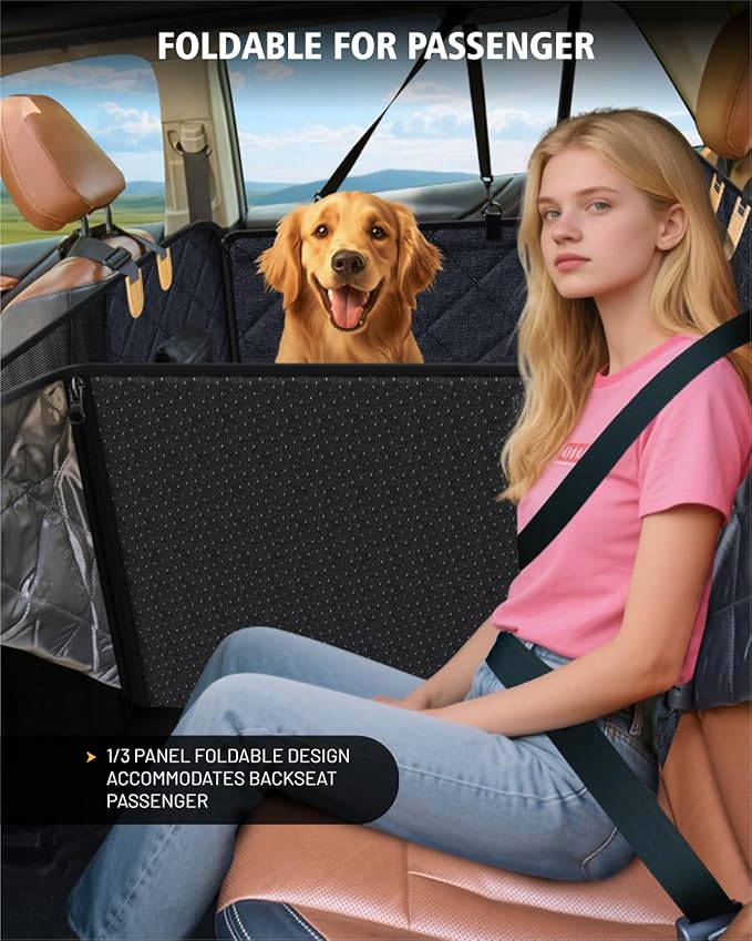 Back Seat Extender for Dog, Waterproof Dog Car Seat Cover for Back Seat, Hard Bottom Car Seat Cover, Large-Space Hammock for Car Truck SUV, Pet Seat Cover Holds 450lbs(Black)