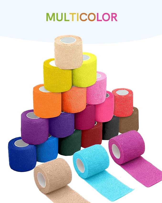FriCARE Self Adhesive Bandage Wrap, Medical Tape in First Aid Kit, Cohesive Bandages for Wounds Sport Vet, 2 inches X 5 Yards 6 Rolls, Neon Surge
