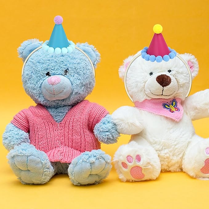 12 Pack Mini Party Hats for Stuffed Animals, Mini Hats with Pom Poms Dog Birthday Party Hats for Dolls Dog Cat Pet Birthday Decoration