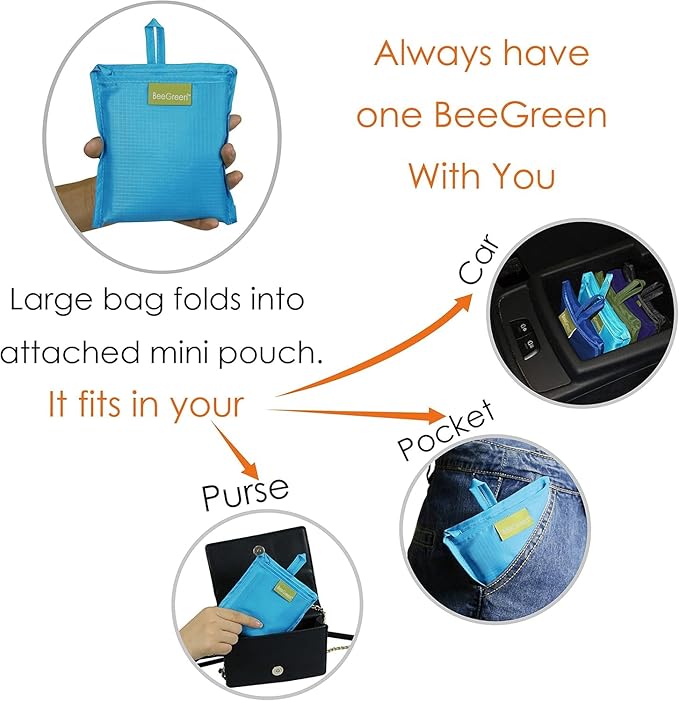 BeeGreen Grey Reusable Shopping Bags Wholesale Reusable Grocery Bags Bulk with Elastic Band Foldable-Machine Washable with Zipper Storage Pouch 20 Pieces