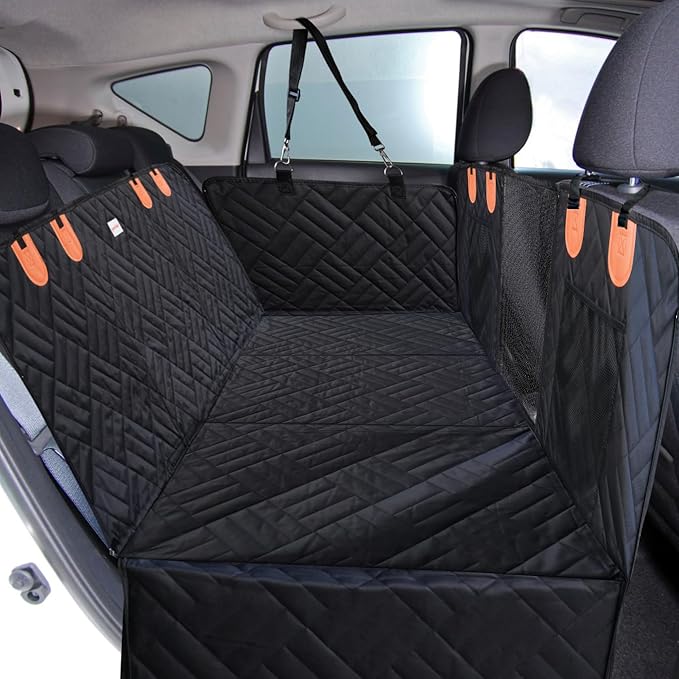 Back Seat Extender for Dogs Hard Bottom- Sturdy Dog Hammock for Car Hard Bottom Car Seat Cover for Dogs with Seatbelt- Dog Backseat Cover SUV, Truck