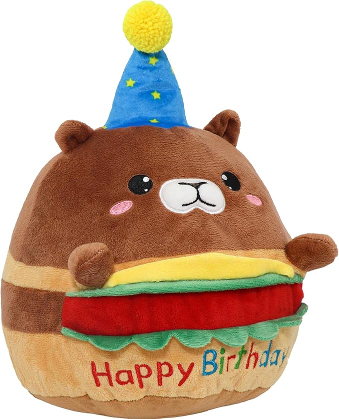 Hamburger Capybara Plush Stuffed Animal Capybara Plush Wear Birthday Hat Kawaii Stuffed Toys Soft Home Plushie Decoration Gifts for Boys Girls