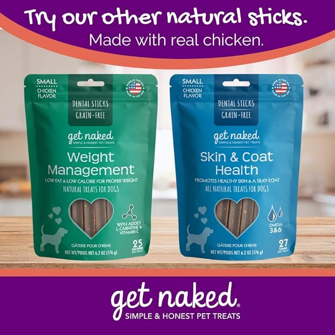 Get Naked Grain Free 1 Pouch 6.2 Oz Digestive Health Dental Chew Sticks, Small