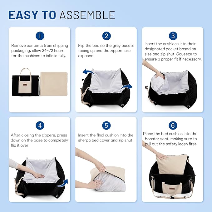 Dog Car Seat for Small Dogs - Waterproof Pet Booster Seat for Car with Clip-On Safety Leash, Soft Travel Carrier for Puppy up to 25 lbs, Memory Foam Filling & 2 Adjustable Buckles Houndstooth