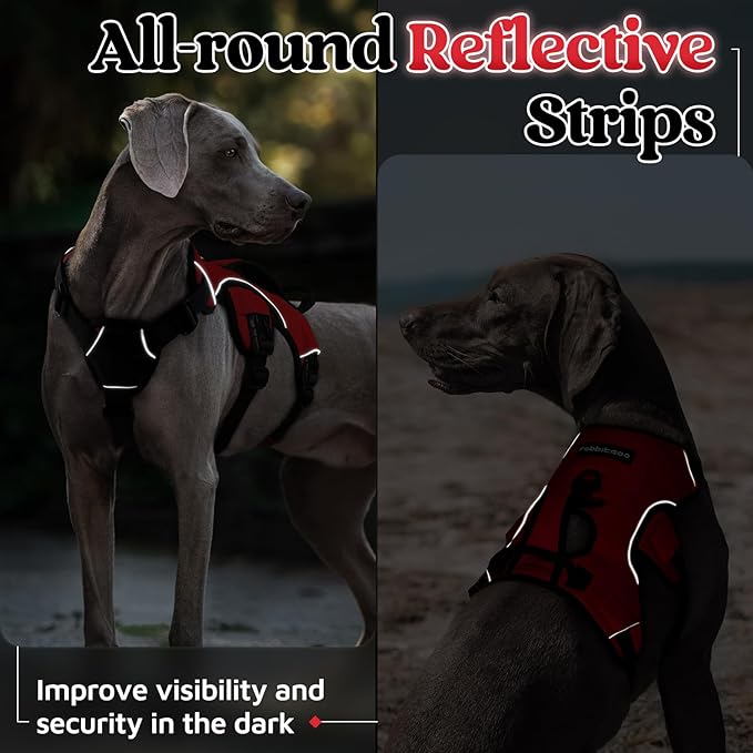 rabbitgoo Escape Proof Dog Harness, Soft Padded Full Body Pet Harness, Reflective Adjustable No Pull Vest with Lift Handle and Leash Clip for Large Dogs Walking Hiking Training, XL, Red