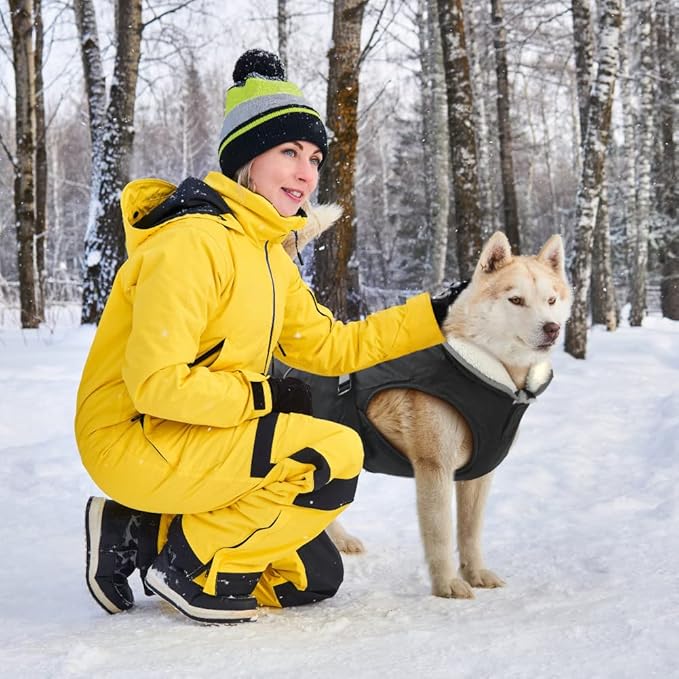 EMUST Winter Dog Jacket, Windproof Dog Apparel for Cold Weather, Reflective Warm Coats for Dogs, Warm Puppy Jacket for Cold Winter, Black, S