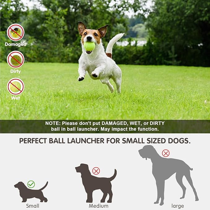 Automatic Dog Ball Launcher, Dog Ball Thrower with 15 Mini Tennis Balls Sizing 2 Inch and Mesh Bag, Interactive Dogs Toys Tennis Balls Launcher for Small Dogs with 3 Distance Settings
