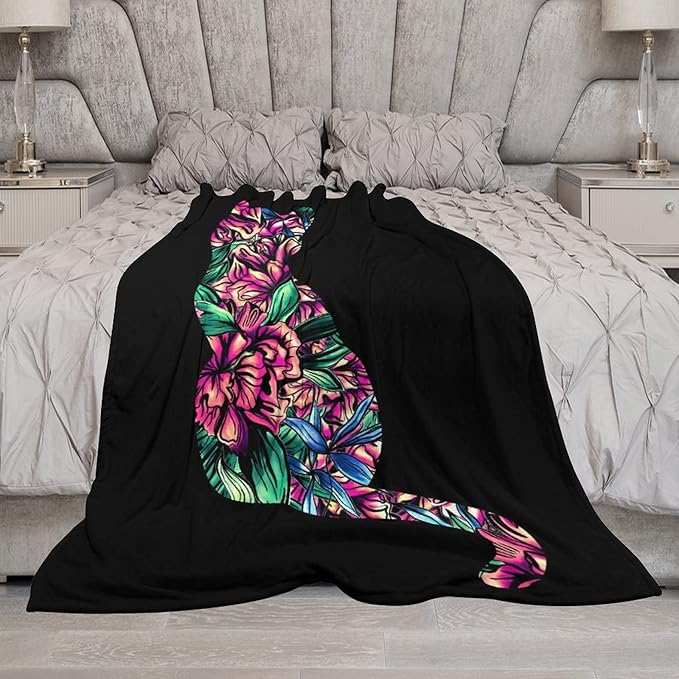 Cat Blanket Gifts - 30"x40" Cute Throw Blanket for Adults Kids - Black Soft Plush Throws for Bed, Couch & Travel