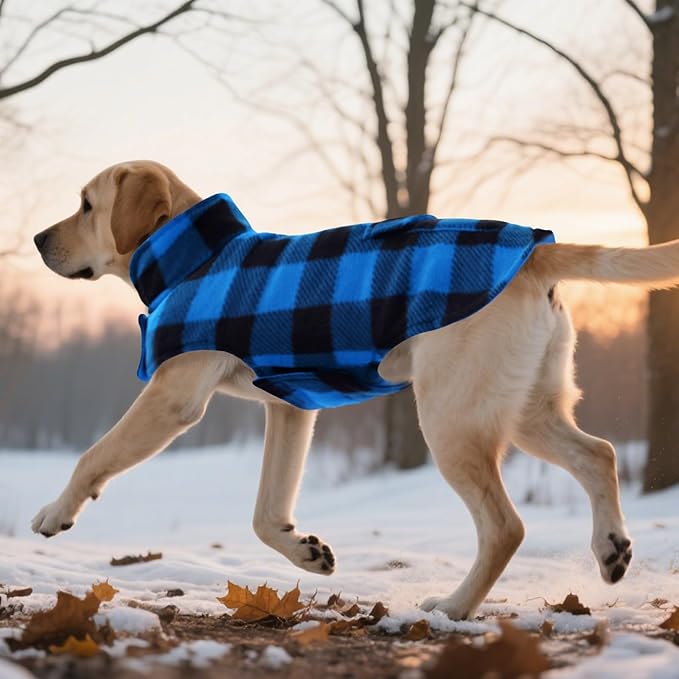 ASENKU Dog Winter Coat, Fleece Doggie Jacket Plaid Reversible Vest Waterproof Windproof Cold Weather Clothes for Small Medium Large Dogs (XS, Blue)