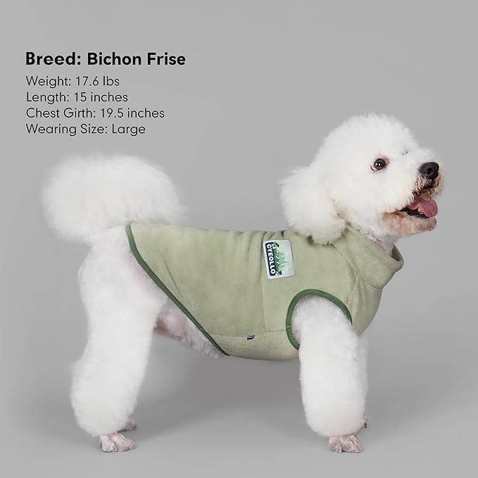 cyeollo 2XL Fleece Dog Sweater, Stretchy Pullover Fleece Vest with Turtleneck Dog Sweatshirt Warm Winter Clothes for Medium to Large Dogs Boy Pet Apparel, Green XXL