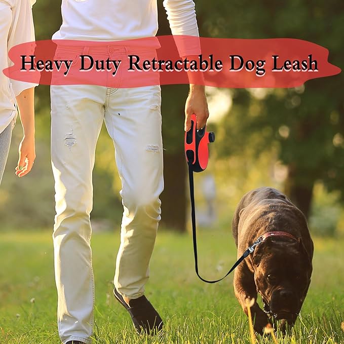 Retractable Dog Leash with Chew Proof Cable, 26ft Heavy Duty Retractable Dog Leash for Medium Large Dogs up to 110lbs,360° No Tangle, one-Hand Brake, Strong Nylon Strap That Won't Tangle,(Red)