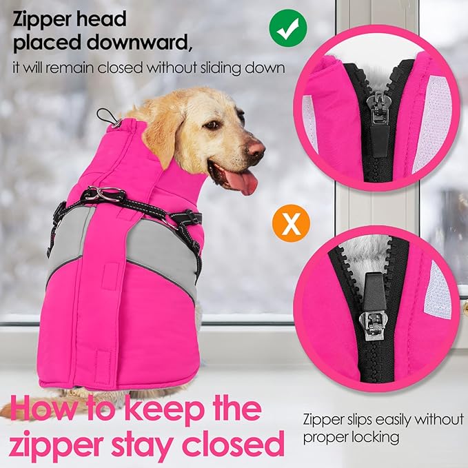 AOFITEE Dog Coat, Warm Dog Jacket with Harness Built in, Waterproof Coats for Small Dogs, Dogs Winter Coat Puffer Jacket with Zipper & Fleece Collar, Pet Snowsuit Sweater for Chihuahua Yorkshire, XS