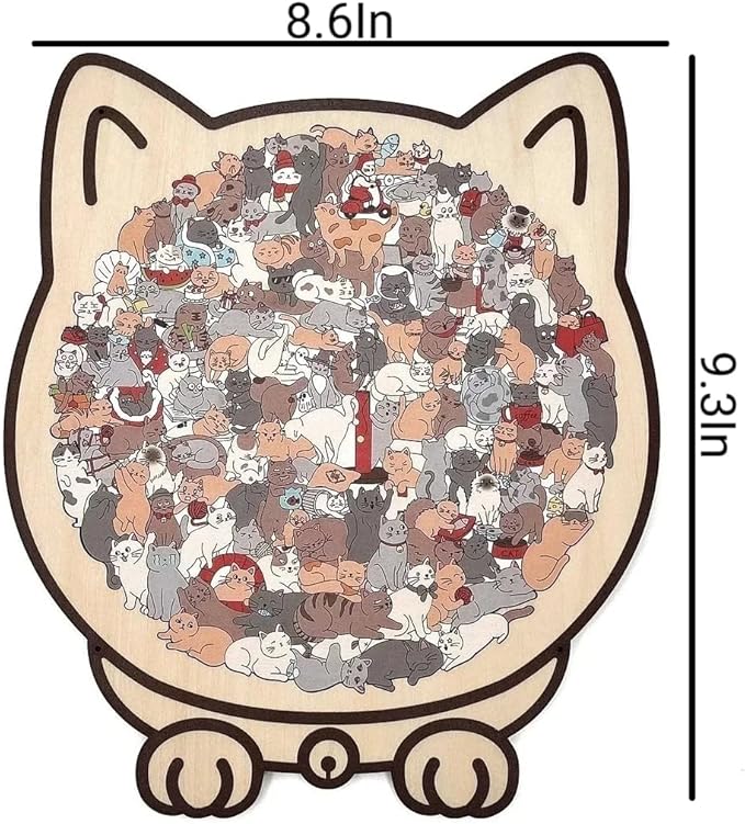 135-Piece Colored Cat Shaped Wooden Jigsaw Puzzle, Cats Shaped Wooden Puzzle, Unique Animal Shape Wood Puzzle, Creative Gifts for Cats Lovers, Home Decor (#A)