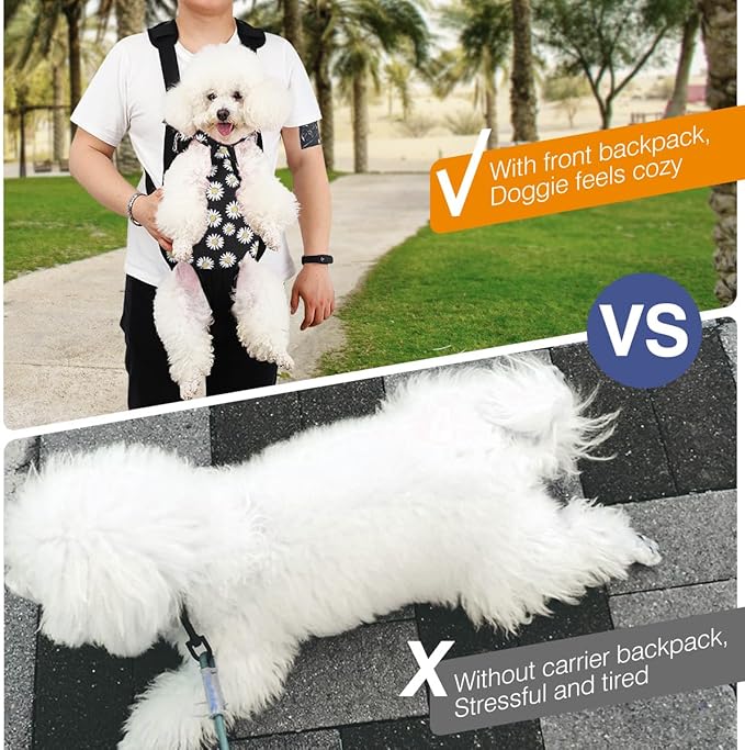 Pawaboo Pet Carrier Backpack, Adjustable Pet Front Cat Dog Carrier Backpack Travel Bag, Legs Out, Easy-Fit for Traveling Hiking Camping for Small Medium Dogs Cats Puppies, Small, Black Daisy