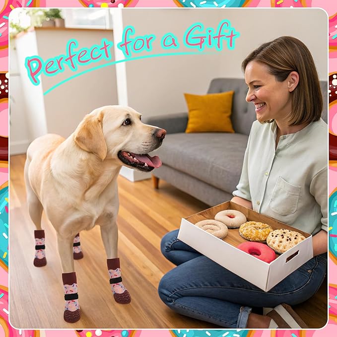 EXPAWLORER 8 Pcs Anti Slip Dog Socks, Dog Shoes for Hot Pavement, Dog Booties for Hardwood Floor, Prevent Licking Paws, Boots & Paw Protectors for Small Medium Large Senior Dogs